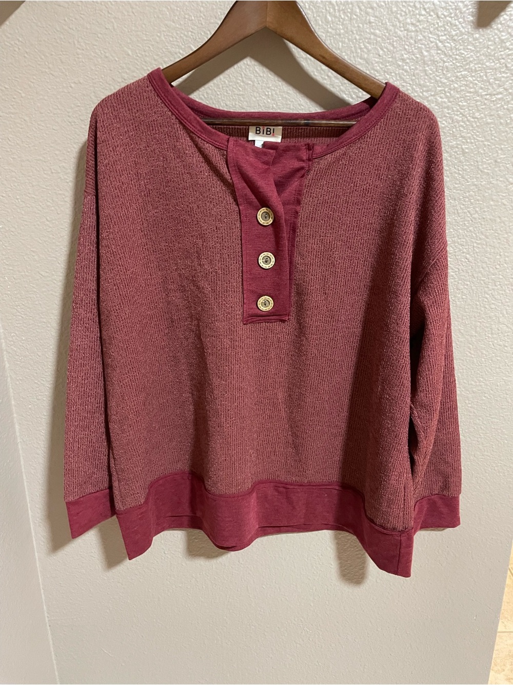 BIBI Cozy Button Henley Sweatshirt - Dusty Rose NWOT